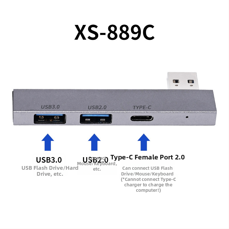 USB 3.0 hub XS-889a, s 3 portami, USB 2.0/3.0 prenos, bez externého napájania