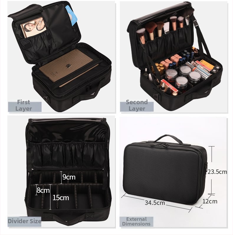 Козметична чанта за пътуване с висок капацитет, от Oxford плат, подплата полиестер, презрамка за рамо, кубична форма