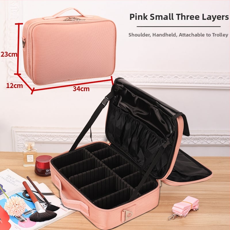 Козметична чанта за пътуване с висок капацитет, от Oxford плат, подплата полиестер, презрамка за рамо, кубична форма