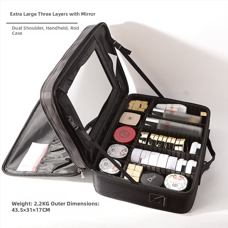 Козметична чанта за пътуване с висок капацитет, от Oxford плат, подплата полиестер, презрамка за рамо, кубична форма