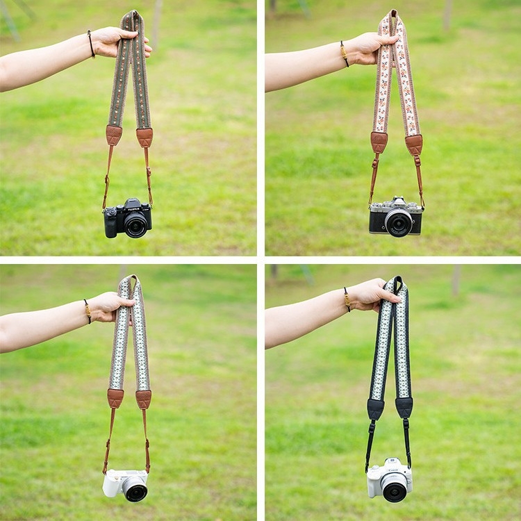 Bretea de aparat foto pentru camere fără oglindă, cu design dantelat; compatibilă cu Canon R50, Sony ZV-E10, Fuji XT50 și Nikon Z30; personalizabilă în funcție de mostră.