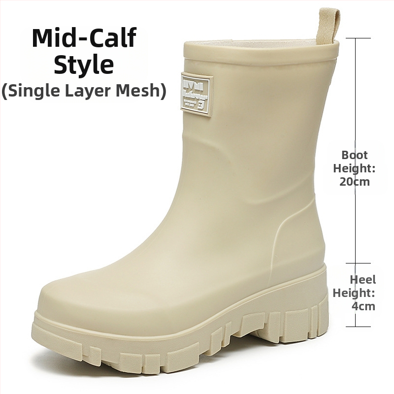 Moterų PVC lietaus batai, vidutinio aukščio, žemas kulnas 1-3 cm, slip-on uždarymas