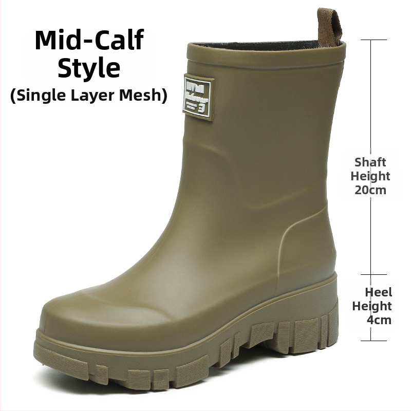 Moterų PVC lietaus batai, vidutinio aukščio, žemas kulnas 1-3 cm, slip-on uždarymas