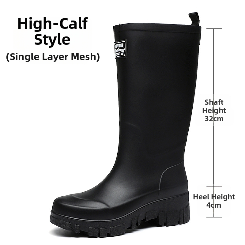 Moterų PVC lietaus batai, vidutinio aukščio, žemas kulnas 1-3 cm, slip-on uždarymas