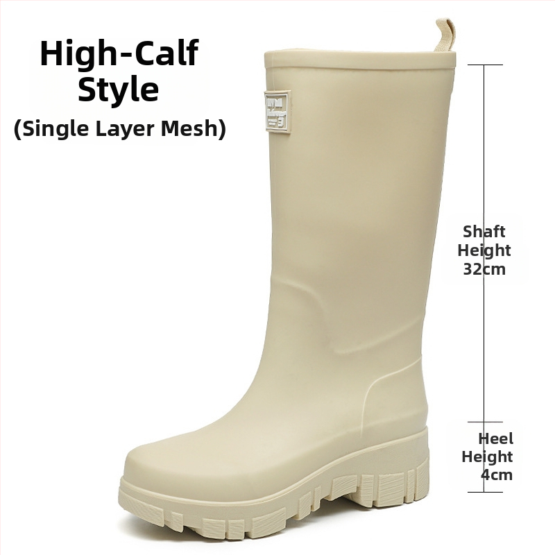 Moterų PVC lietaus batai, vidutinio aukščio, žemas kulnas 1-3 cm, slip-on uždarymas