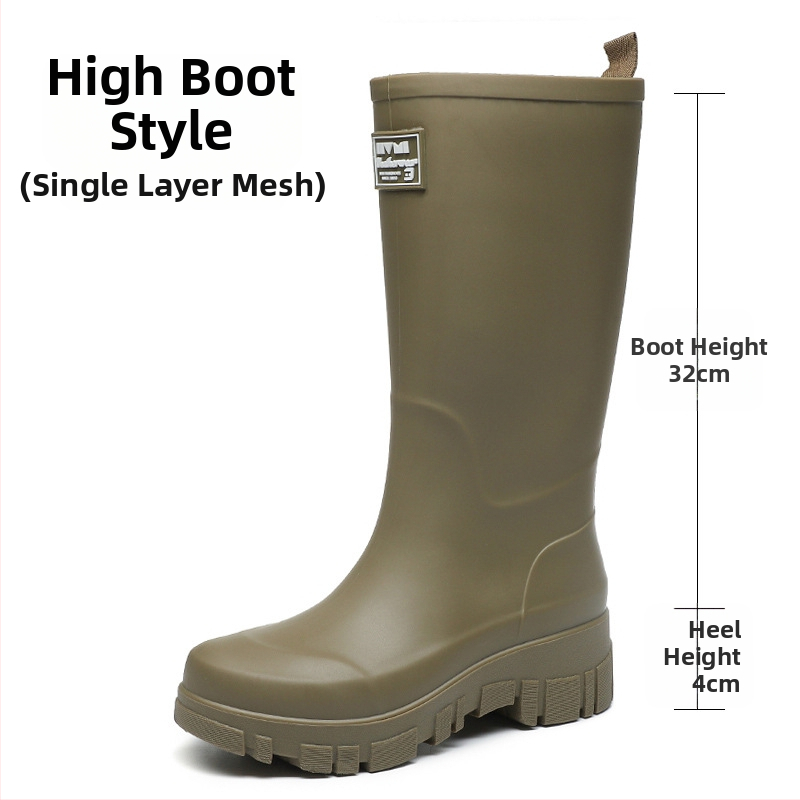 Moterų PVC lietaus batai, vidutinio aukščio, žemas kulnas 1-3 cm, slip-on uždarymas