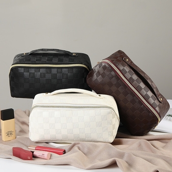 PU кожена козметична чанта с геометричен модел, закопчаване с цип, унисекс, чанта за съхранение за ежедневна употреба