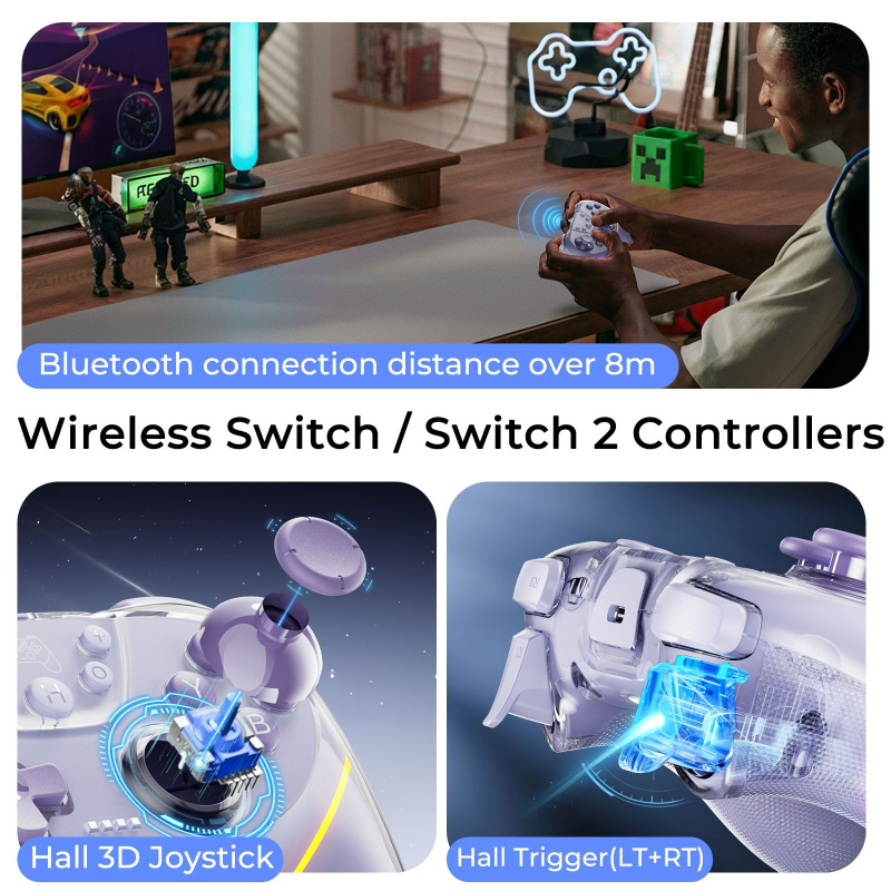 Ασύρματος χειριστήριο Switch για παιχνίδια με Bluetooth, USB διεπαφή, διπλούς αισθητήρες Hall, RGB φωτισμό και δόνηση