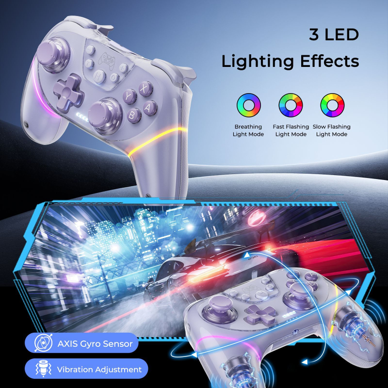 Ασύρματος χειριστήριο Switch για παιχνίδια με Bluetooth, USB διεπαφή, διπλούς αισθητήρες Hall, RGB φωτισμό και δόνηση