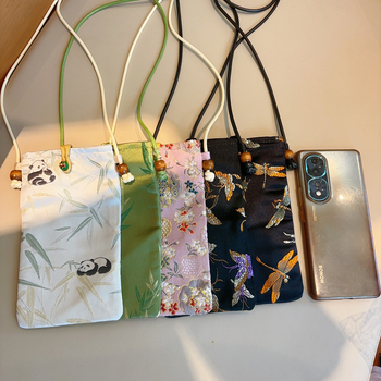 Torbica za mobitel od brokata u književnom kineskom stilu, crossbody remen, vertikalni dizajn