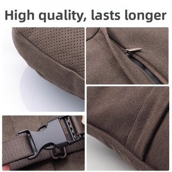 Automobiļu galvas balsts un jostas spilvens — velūra materiāls, dabisko šķiedru pildījums, universāla automašīnu saderība, pielāgojams, vissezonu lietošanai