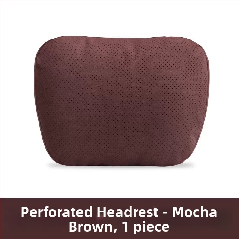 Automobiļu galvas balsts un jostas spilvens — velūra materiāls, dabisko šķiedru pildījums, universāla automašīnu saderība, pielāgojams, vissezonu lietošanai