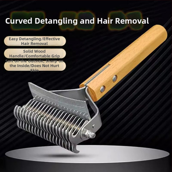 Pieptene dublu față, curbat pentru descurcarea nodurilor și îndepărtarea părului la câinii cu blană lungă – multifuncțional