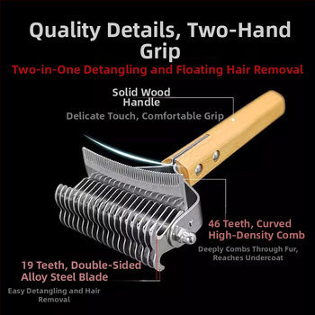 Pieptene dublu față, curbat pentru descurcarea nodurilor și îndepărtarea părului la câinii cu blană lungă – multifuncțional