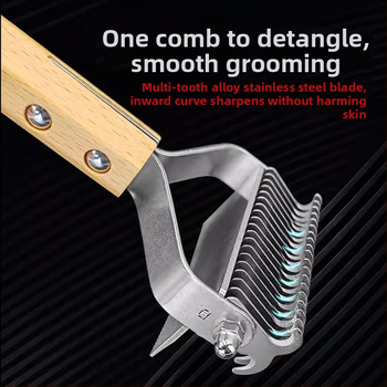 Pieptene dublu față, curbat pentru descurcarea nodurilor și îndepărtarea părului la câinii cu blană lungă – multifuncțional