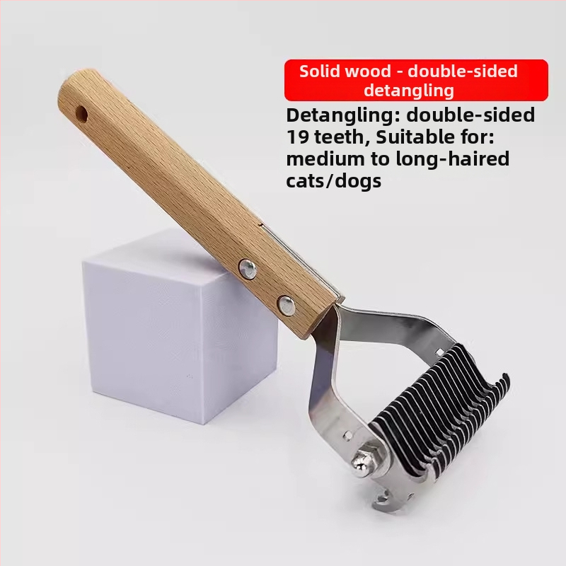Pieptene dublu față, curbat pentru descurcarea nodurilor și îndepărtarea părului la câinii cu blană lungă – multifuncțional