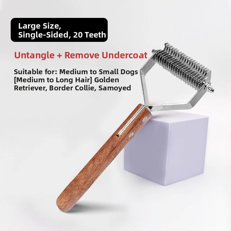 Pieptene dublu față, curbat pentru descurcarea nodurilor și îndepărtarea părului la câinii cu blană lungă – multifuncțional