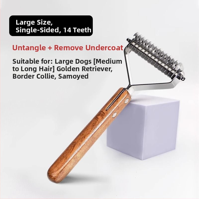 Pieptene dublu față, curbat pentru descurcarea nodurilor și îndepărtarea părului la câinii cu blană lungă – multifuncțional