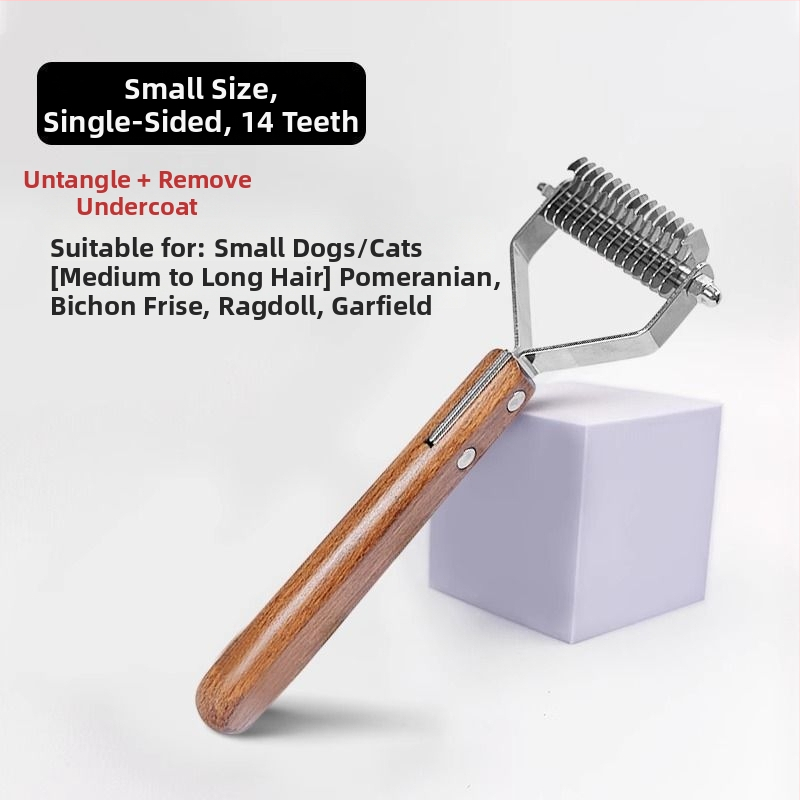 Pieptene dublu față, curbat pentru descurcarea nodurilor și îndepărtarea părului la câinii cu blană lungă – multifuncțional
