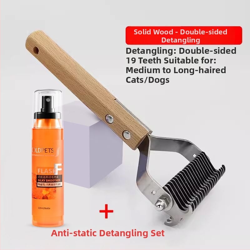 Pieptene dublu față, curbat pentru descurcarea nodurilor și îndepărtarea părului la câinii cu blană lungă – multifuncțional