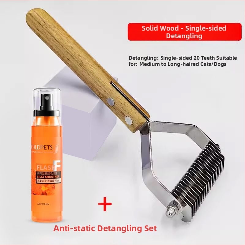 Pieptene dublu față, curbat pentru descurcarea nodurilor și îndepărtarea părului la câinii cu blană lungă – multifuncțional