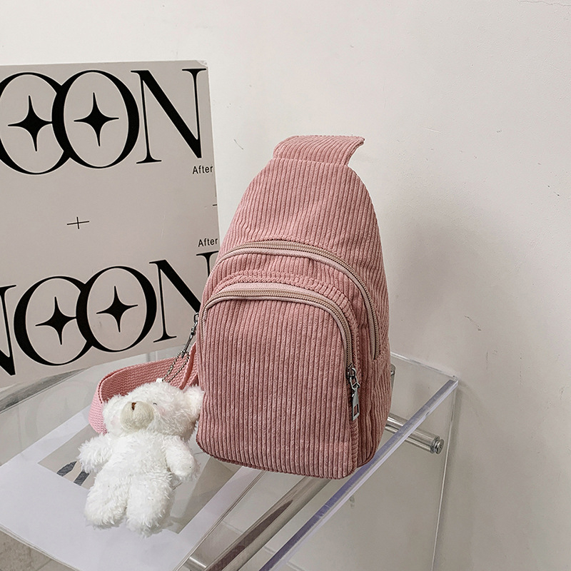 Notelli Corduroy Crossbody Waist Bag, Geantă talie crossbody din corduroy, ușoară, cu fermoar, buzunar intern pentru telefon și căptușeală din poliester, strat interior