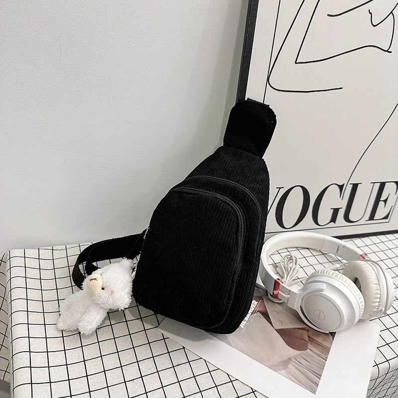 Notelli Corduroy Crossbody Waist Bag, Geantă talie crossbody din corduroy, ușoară, cu fermoar, buzunar intern pentru telefon și căptușeală din poliester, strat interior