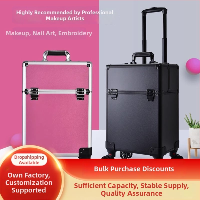 Професионална кутия за фризьорство и козметика с колела, преносим органайзер за инструменти; ABS+PC, телескопичен прът, универсални колела, заключване, тегло 4,5 кг