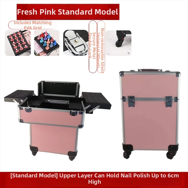 Професионална кутия за фризьорство и козметика с колела, преносим органайзер за инструменти; ABS+PC, телескопичен прът, универсални колела, заключване, тегло 4,5 кг