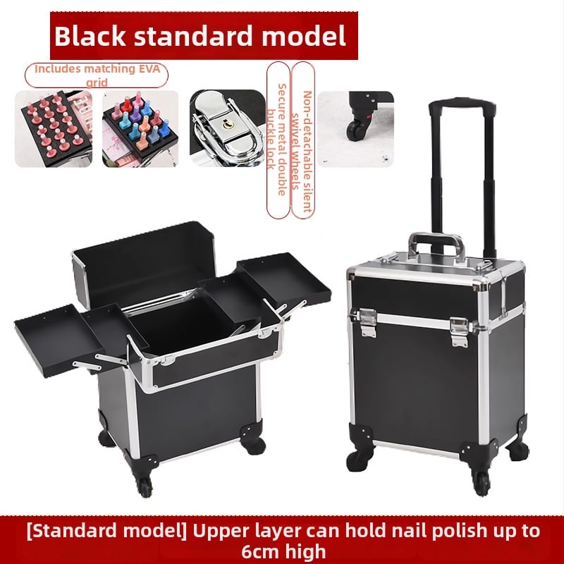 Професионална кутия за фризьорство и козметика с колела, преносим органайзер за инструменти; ABS+PC, телескопичен прът, универсални колела, заключване, тегло 4,5 кг