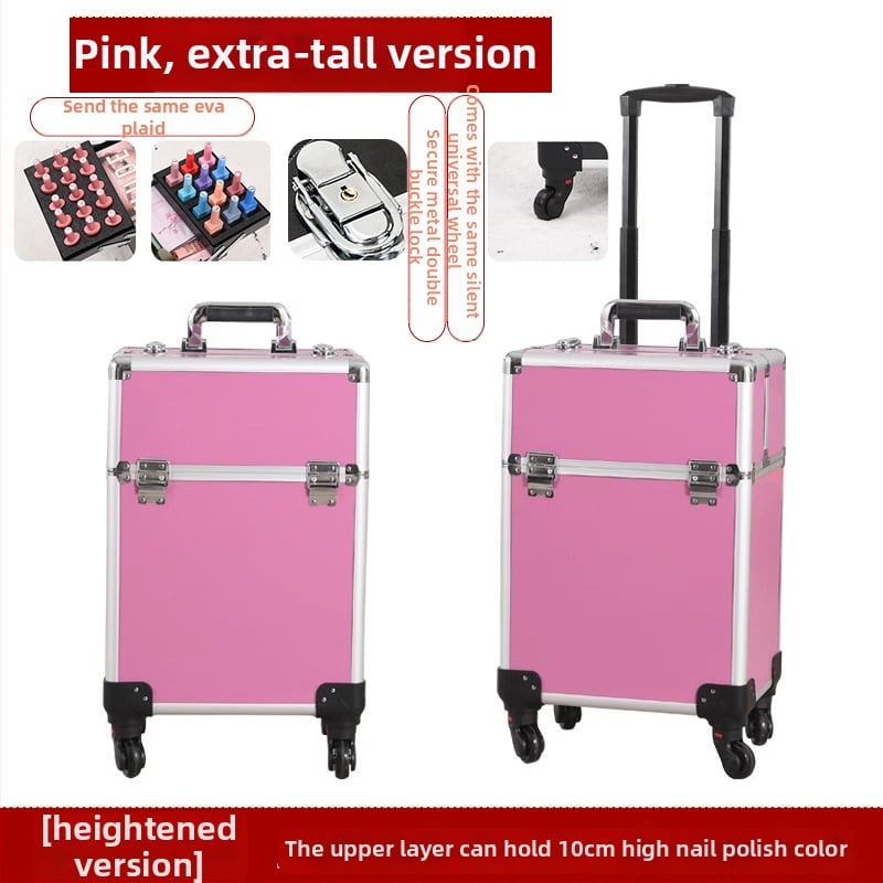 Професионална кутия за фризьорство и козметика с колела, преносим органайзер за инструменти; ABS+PC, телескопичен прът, универсални колела, заключване, тегло 4,5 кг