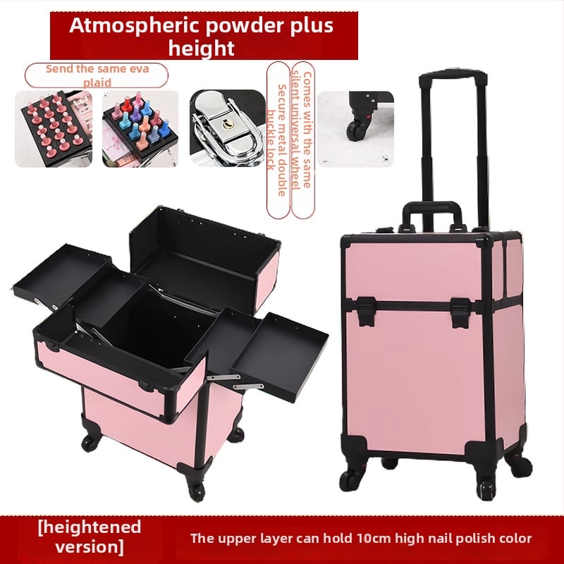Професионална кутия за фризьорство и козметика с колела, преносим органайзер за инструменти; ABS+PC, телескопичен прът, универсални колела, заключване, тегло 4,5 кг