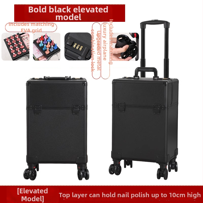 Професионална кутия за фризьорство и козметика с колела, преносим органайзер за инструменти; ABS+PC, телескопичен прът, универсални колела, заключване, тегло 4,5 кг