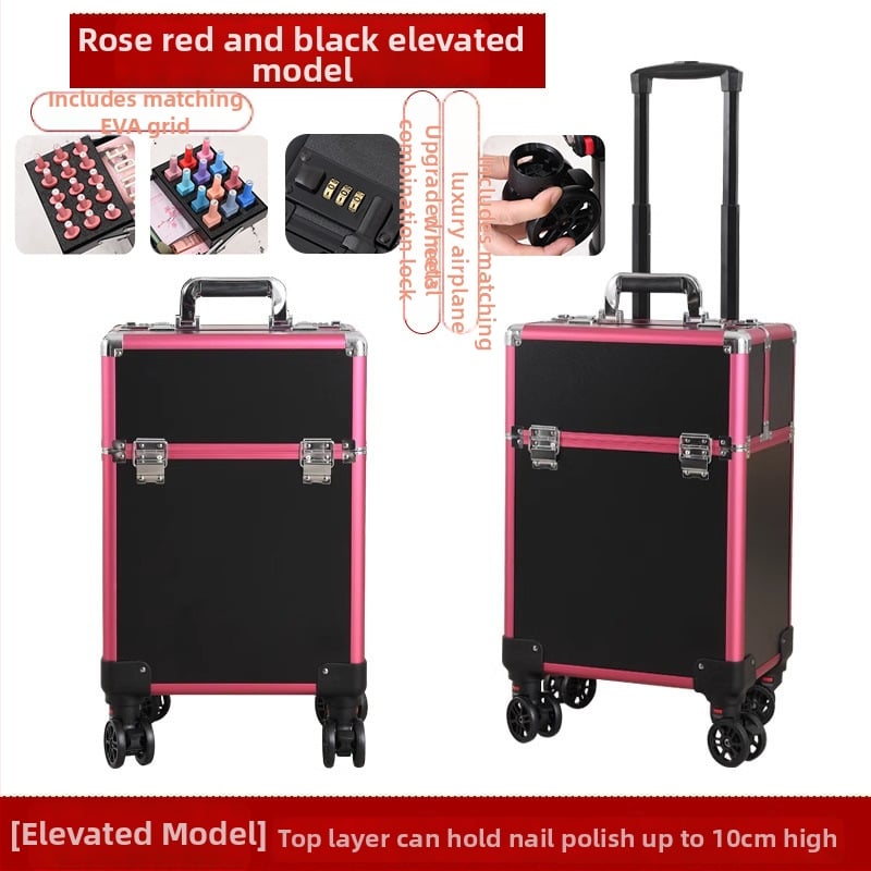 Професионална кутия за фризьорство и козметика с колела, преносим органайзер за инструменти; ABS+PC, телескопичен прът, универсални колела, заключване, тегло 4,5 кг