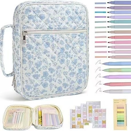 Козметична чанта за съхранение – флорален модел, памучно-лен материал, подплата от полиестер, за домашно съхранение, пролет 2025