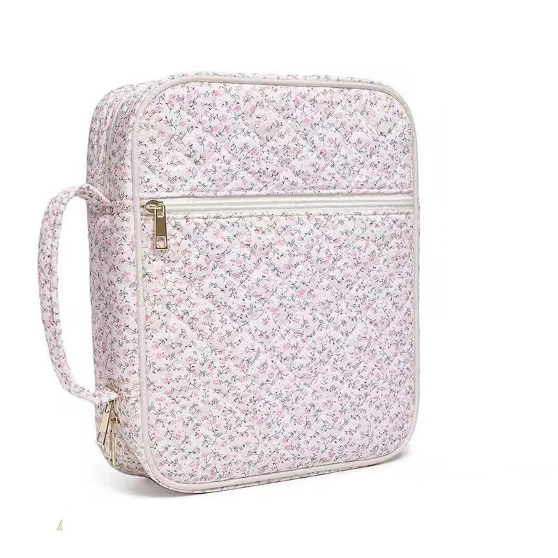 Козметична чанта за съхранение – флорален модел, памучно-лен материал, подплата от полиестер, за домашно съхранение, пролет 2025