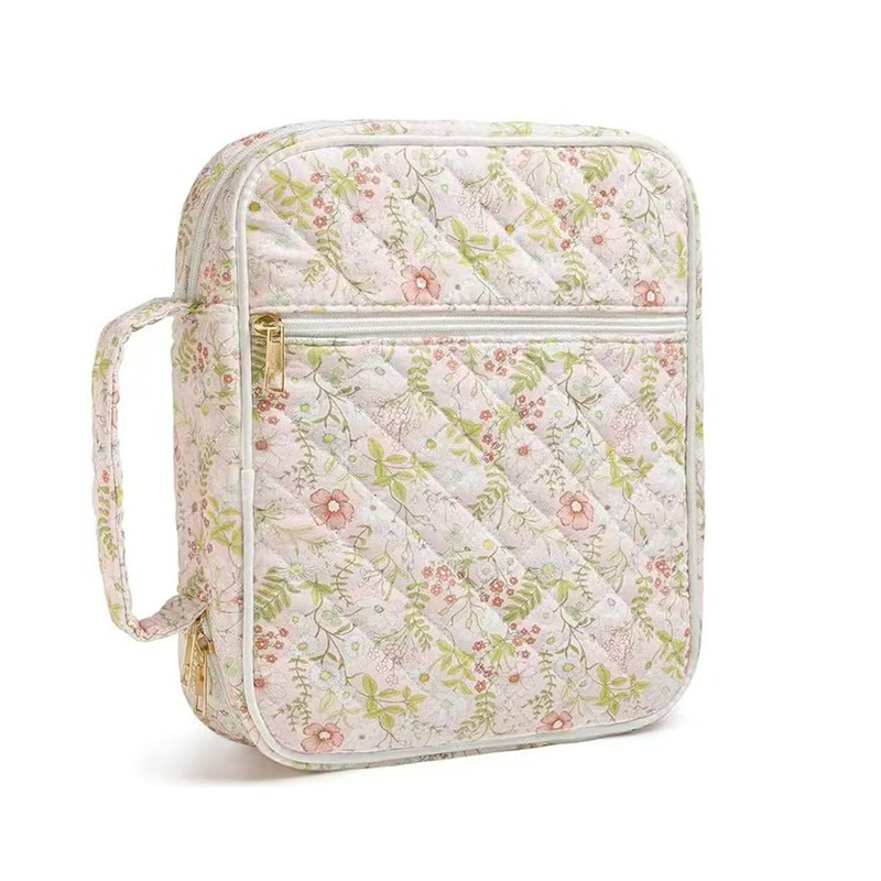 Козметична чанта за съхранение – флорален модел, памучно-лен материал, подплата от полиестер, за домашно съхранение, пролет 2025