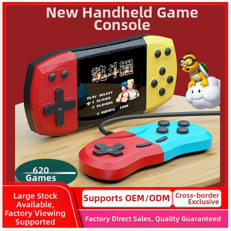 Retro rokas spēļu konsole diviem spēlētājiem — RPG, USB interfeiss, AV izeja, vadsavienojums, nostalgisks stils