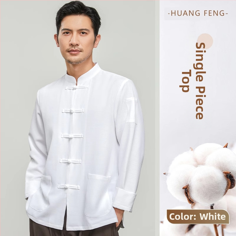 Hosszú ujjú szakács felső hotel- és catering célokra, nedvességelvezető len- és poliészter keverék (96%+ poliészter), bélés poliészter, férfiak számára