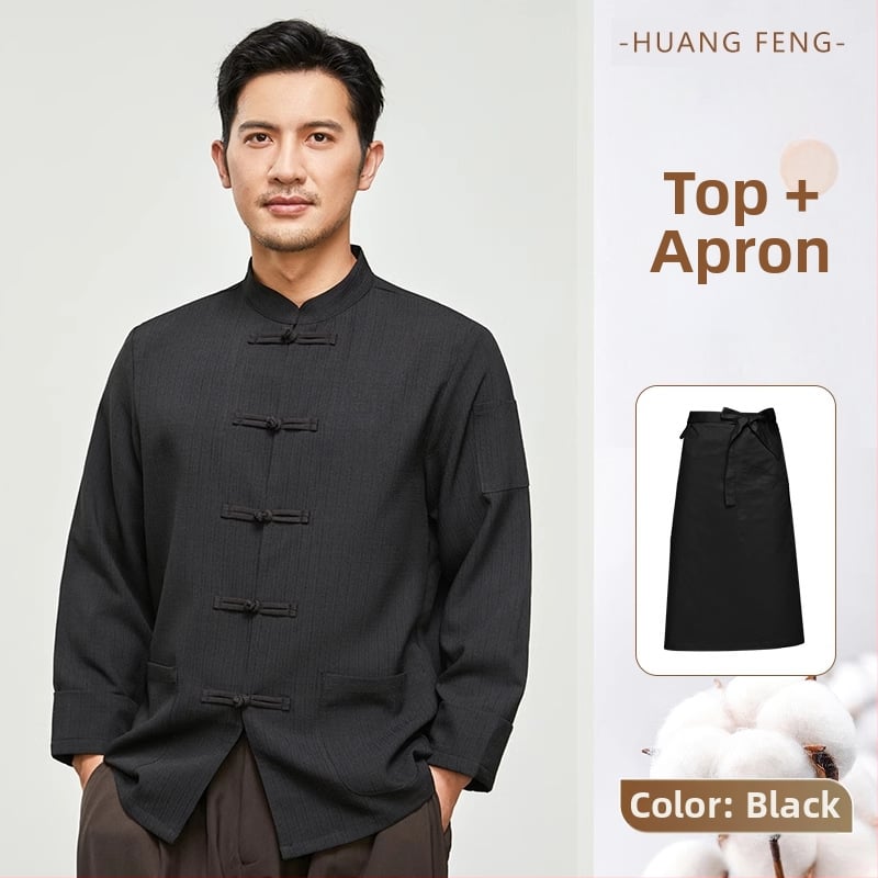 Hosszú ujjú szakács felső hotel- és catering célokra, nedvességelvezető len- és poliészter keverék (96%+ poliészter), bélés poliészter, férfiak számára