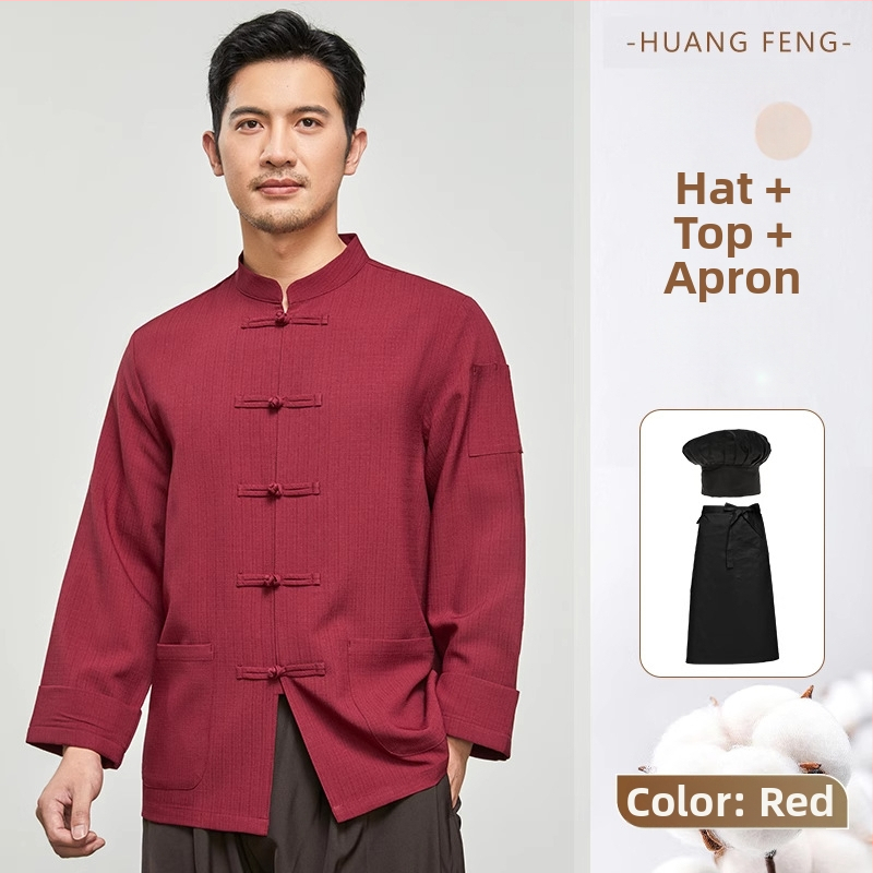 Hosszú ujjú szakács felső hotel- és catering célokra, nedvességelvezető len- és poliészter keverék (96%+ poliészter), bélés poliészter, férfiak számára