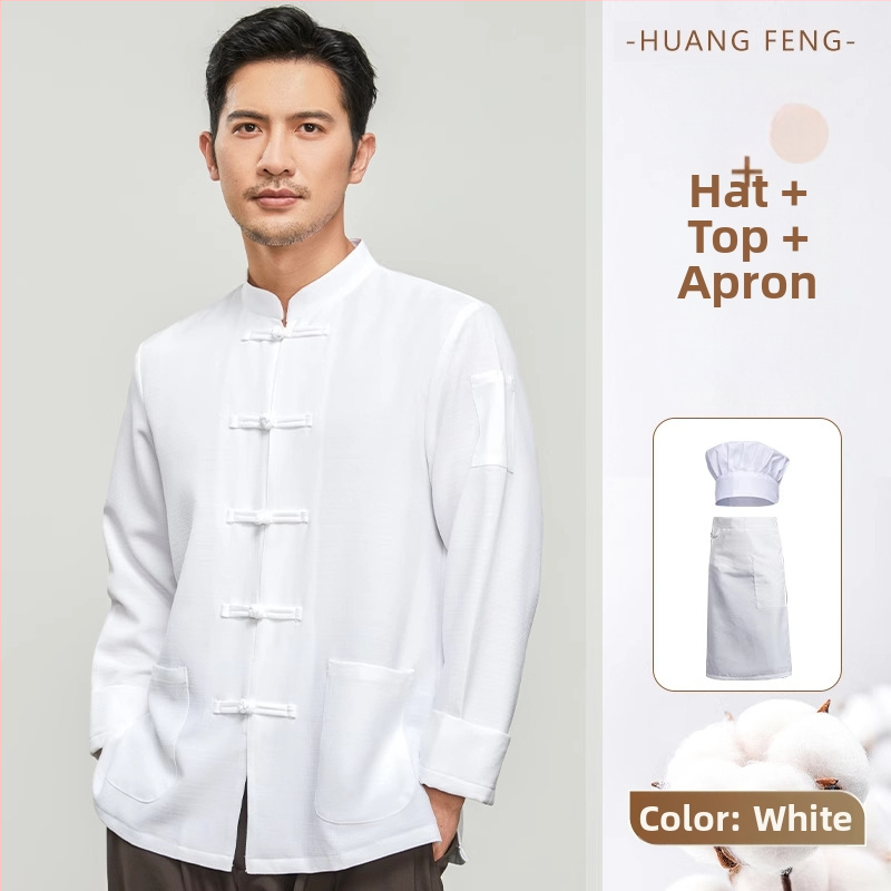 Hosszú ujjú szakács felső hotel- és catering célokra, nedvességelvezető len- és poliészter keverék (96%+ poliészter), bélés poliészter, férfiak számára