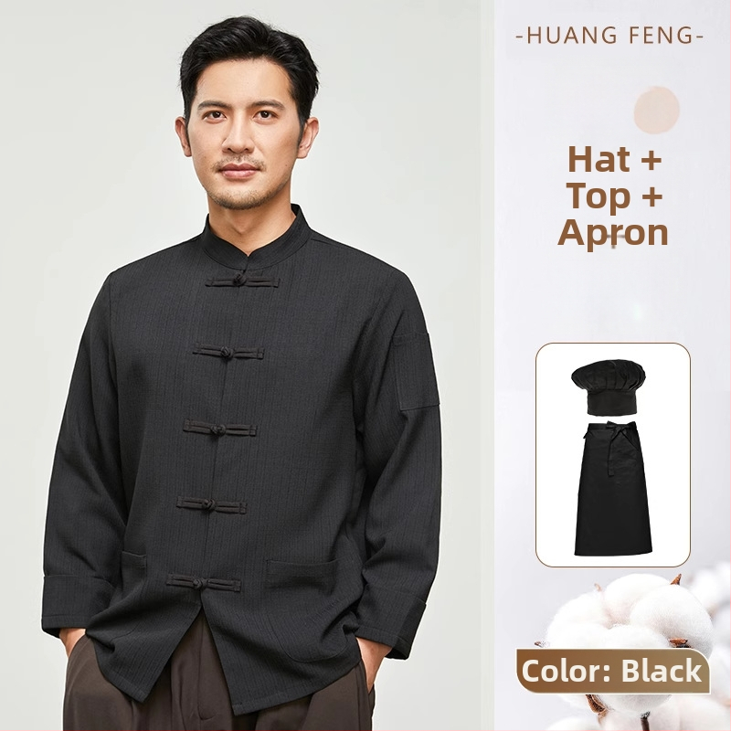 Hosszú ujjú szakács felső hotel- és catering célokra, nedvességelvezető len- és poliészter keverék (96%+ poliészter), bélés poliészter, férfiak számára