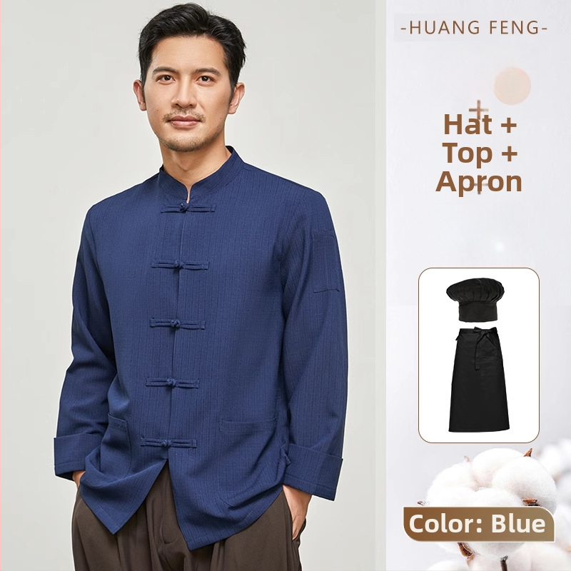 Hosszú ujjú szakács felső hotel- és catering célokra, nedvességelvezető len- és poliészter keverék (96%+ poliészter), bélés poliészter, férfiak számára