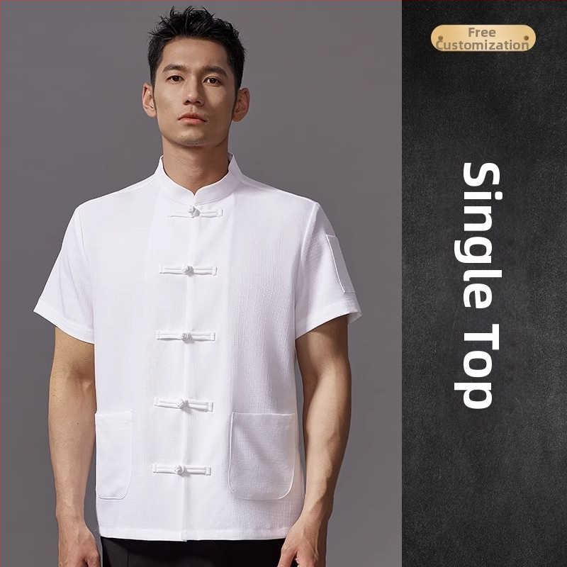 Hosszú ujjú szakács felső hotel- és catering célokra, nedvességelvezető len- és poliészter keverék (96%+ poliészter), bélés poliészter, férfiak számára