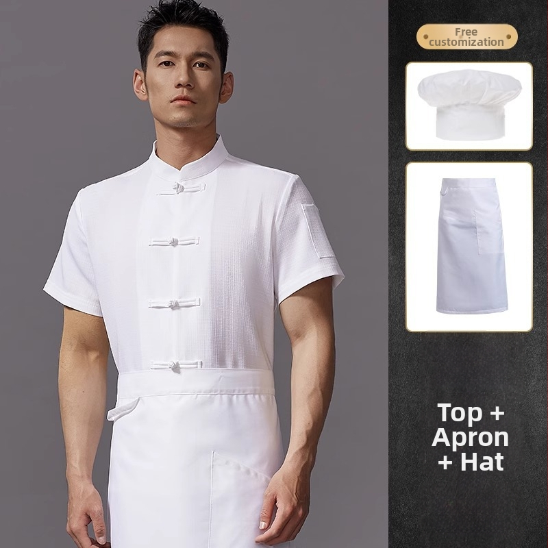 Hosszú ujjú szakács felső hotel- és catering célokra, nedvességelvezető len- és poliészter keverék (96%+ poliészter), bélés poliészter, férfiak számára