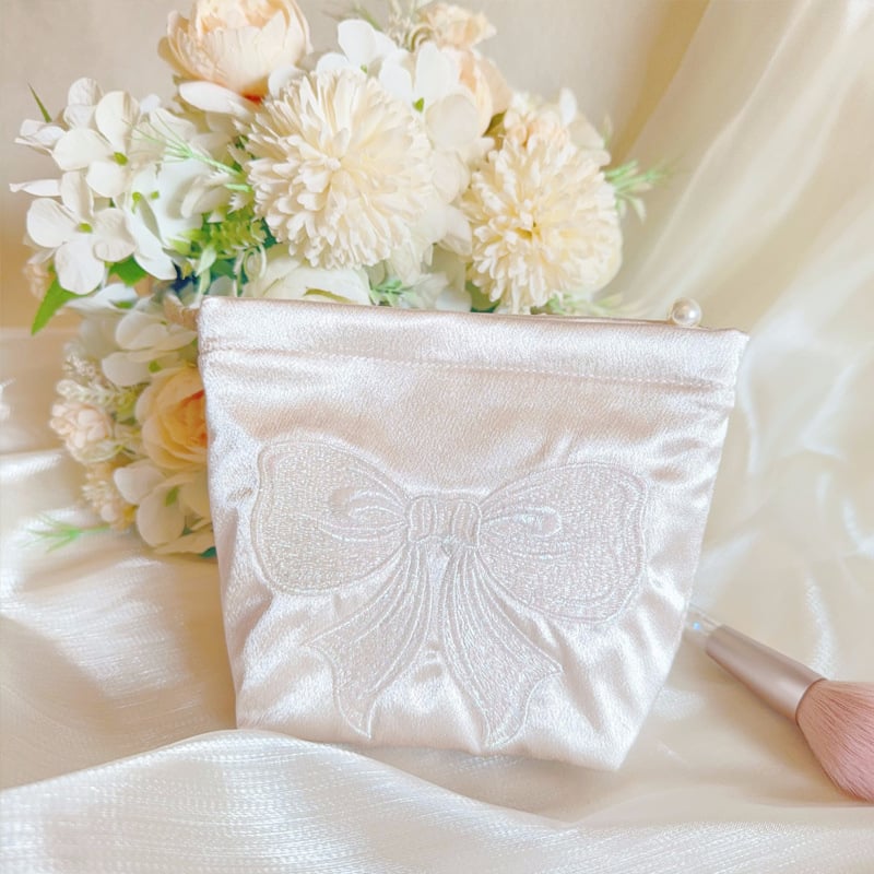 LOVELIMERENCE козметична чанта с бродирана панделка, полиестерен външен корпус и платнена подплата, преносима с голям капацитет вътрешна чанта