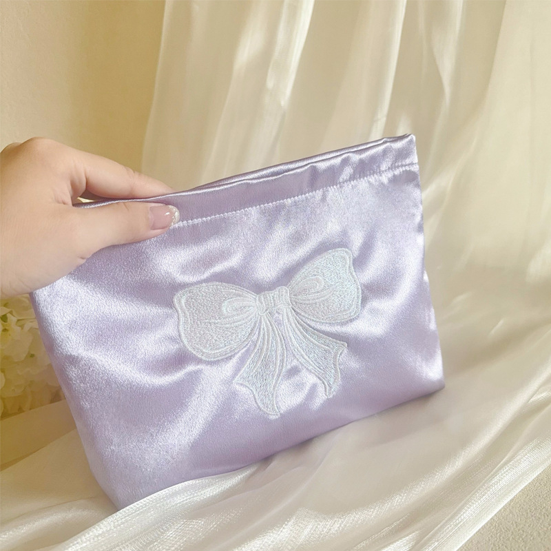 LOVELIMERENCE козметична чанта с бродирана панделка, полиестерен външен корпус и платнена подплата, преносима с голям капацитет вътрешна чанта