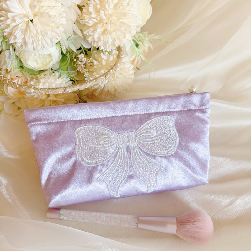 LOVELIMERENCE козметична чанта с бродирана панделка, полиестерен външен корпус и платнена подплата, преносима с голям капацитет вътрешна чанта