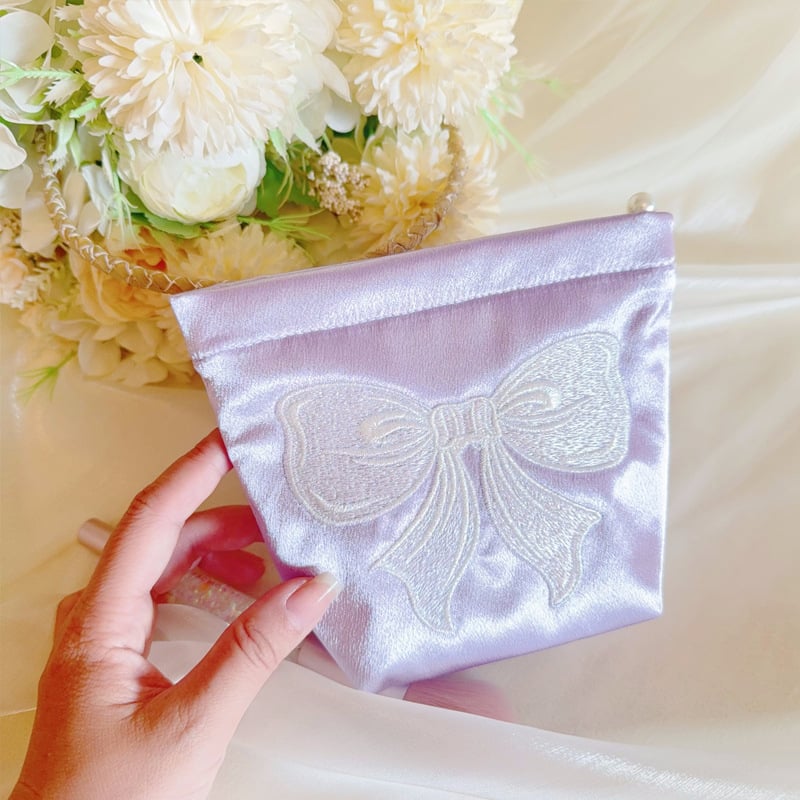 LOVELIMERENCE козметична чанта с бродирана панделка, полиестерен външен корпус и платнена подплата, преносима с голям капацитет вътрешна чанта